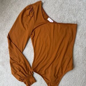 One-Shoulder Orange/Rust Brown Bodysuit